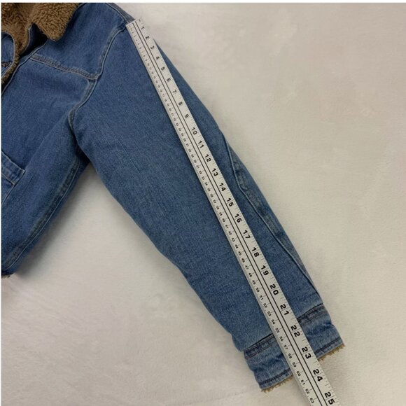 Favorite Daughter Bridget Crop Denim Bomber Jacket Sherpa Lined Concord Relaxed - Picture 15 of 16